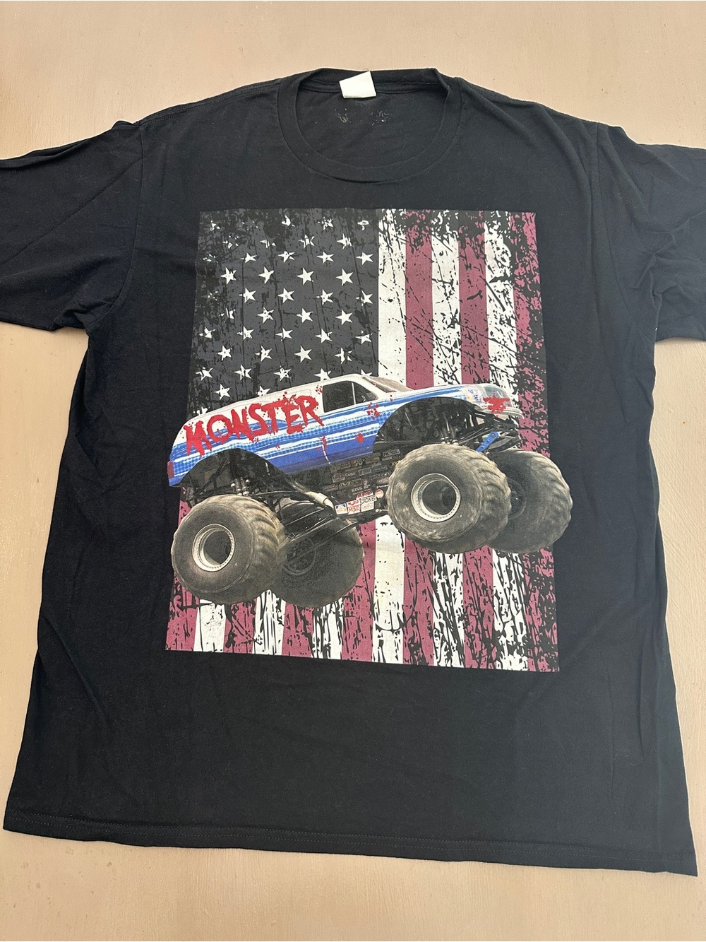 Port & Company Monster Truck USA Patriotic American Flag Graphic T-Shirt Black L